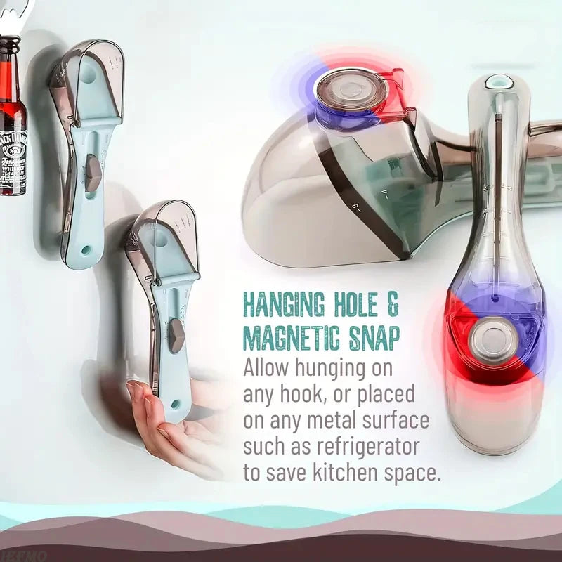 Adjustable Plastic Measuring Cup and Spoon with Handle for Dry and Liquid Kitchen Use