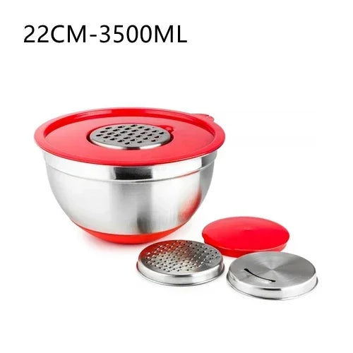 Stainless Steel Mixing Bowl with Lid and Grater – Non-Slip Silicone Base Kitchen Essential