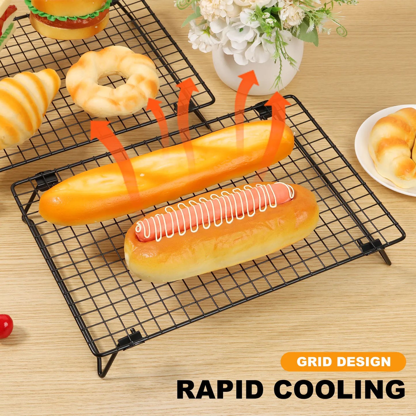 2pc Stackable Cooling Racks – Non-stick Carbon Steel with Foldable Legs for Baking & Cookies