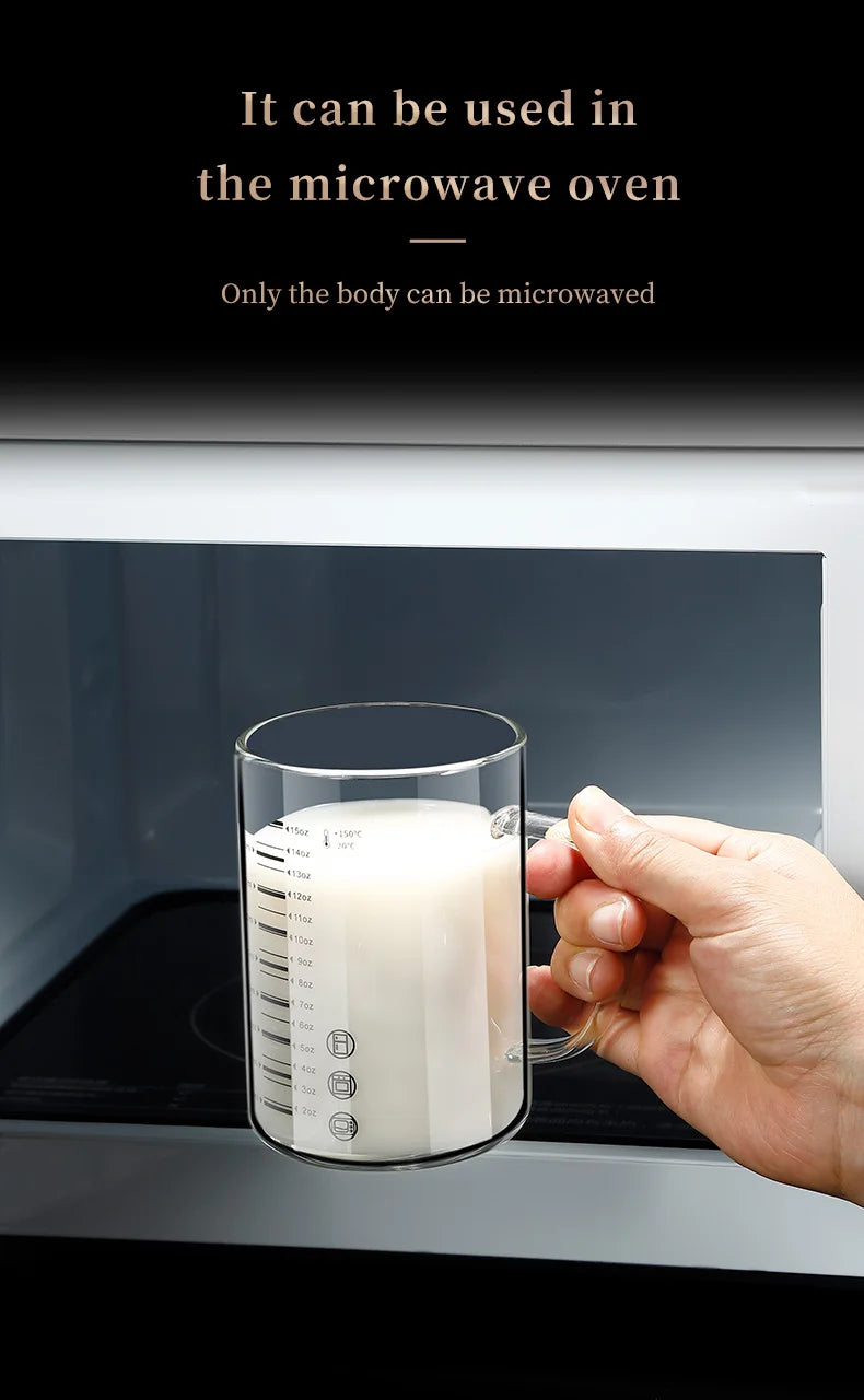Borosilicate Glass Measuring Beaker Mug – 400ml Milk Cup with Handle