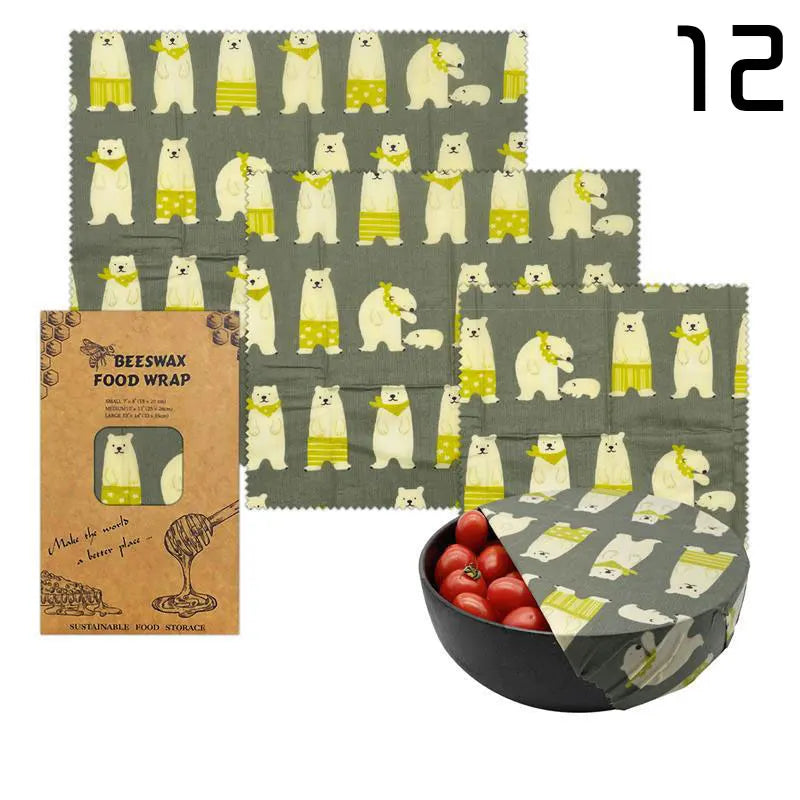 3pcs Reusable Beeswax Food Wraps – Natural Cotton Covers for Cheese, Fruit & Bread