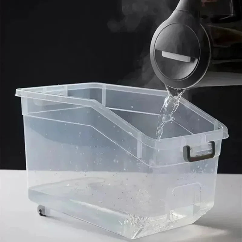 Storage Container with Lid, Wheels & Scoop – Airtight Grain & Cereal Dispenser
