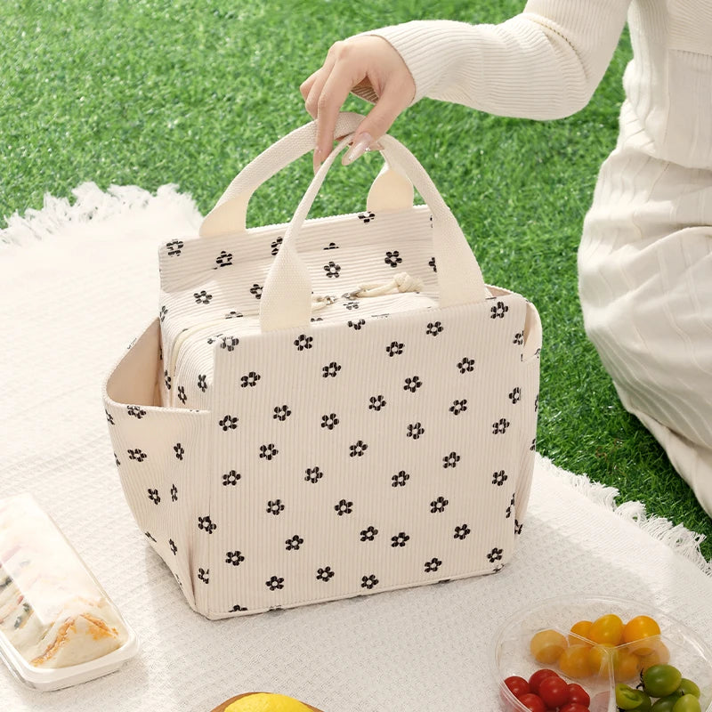 Corduroy Thermal Lunch Bag – Insulated Food Pouch for School, Work & Picnics