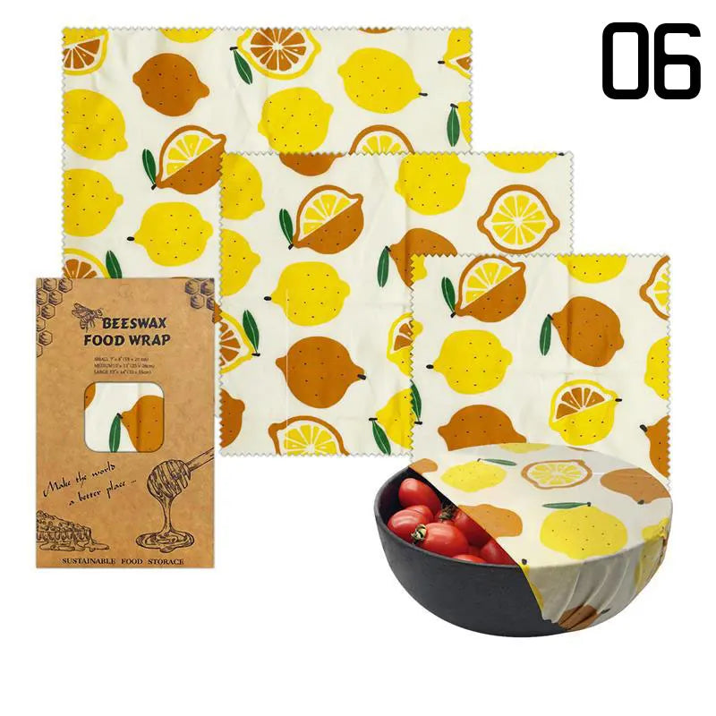3pcs Reusable Beeswax Food Wraps – Natural Cotton Covers for Cheese, Fruit & Bread