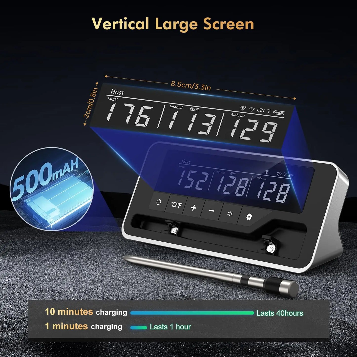Wireless Meat Thermometer – Bluetooth Digital Probe with App & LCD for Oven, BBQ & Smoker
