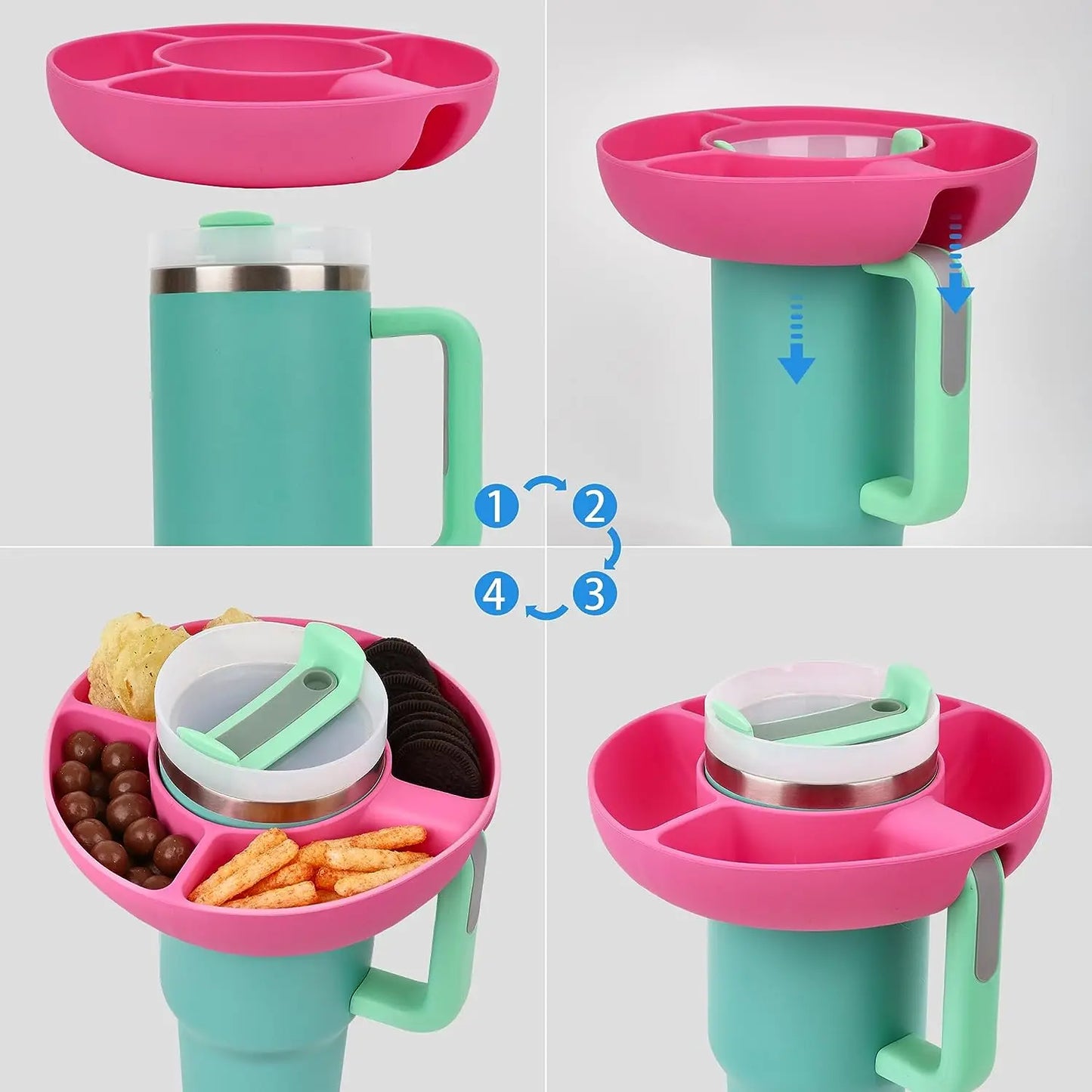 Silicone Snack Bowl for Stanley 40oz – Reusable 4-Compartment Tray for Tumbler Cups