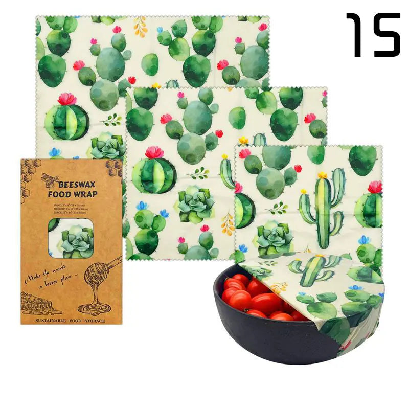 3pcs Reusable Beeswax Food Wraps – Natural Cotton Covers for Cheese, Fruit & Bread
