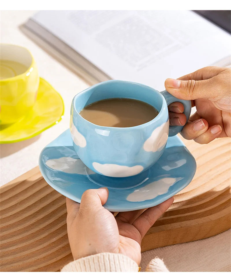 300ml Cute Ceramic Mug – Hand-Pinched Heart & Flower Pattern Coffee & Tea Cup