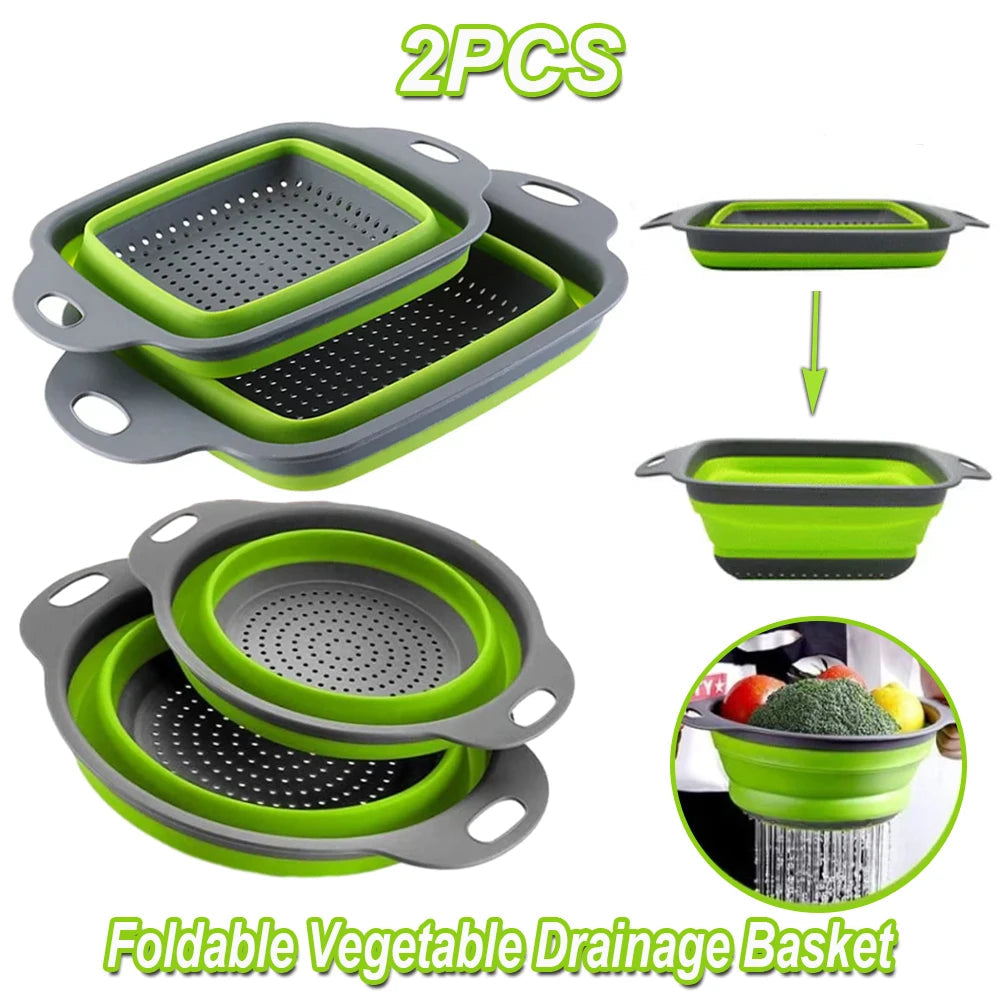 2pcs Silicone Folding Drainer Basket