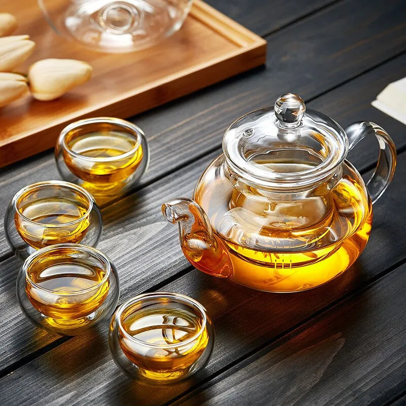 400ml/1000ml Heat-Resistant Glass Teapot with Strainer – Flower Kettle Kung Fu Teaware Set