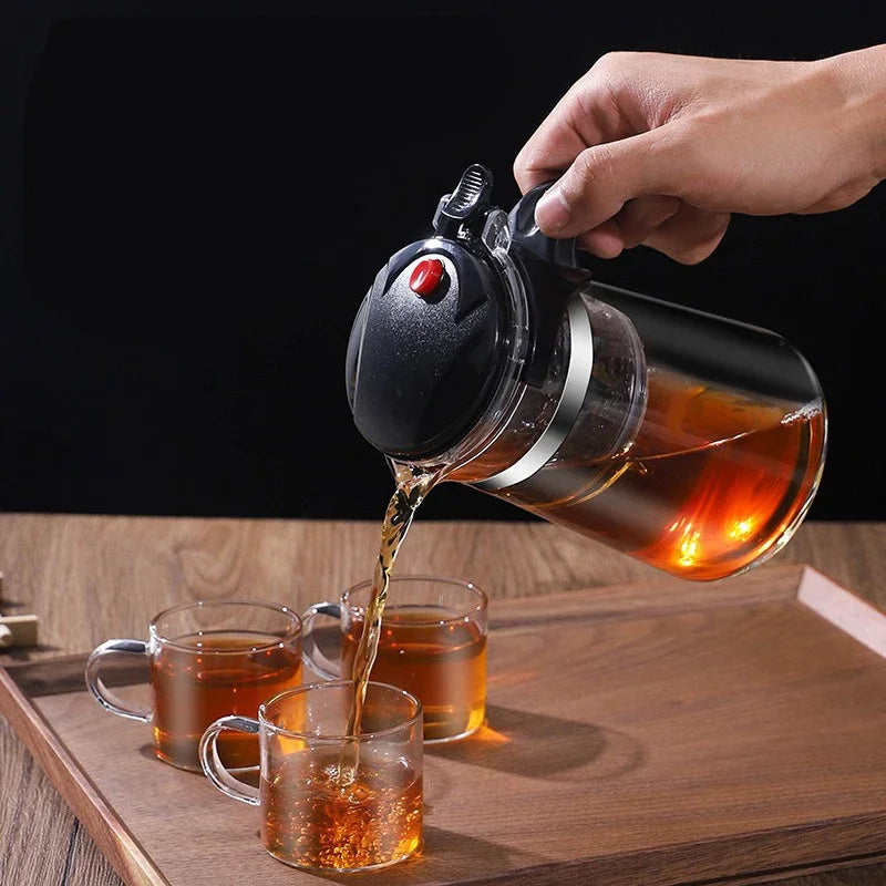 Heat Resistant Glass Teapot with One-Click Filtering – Tea and Coffee Maker with Water Separation