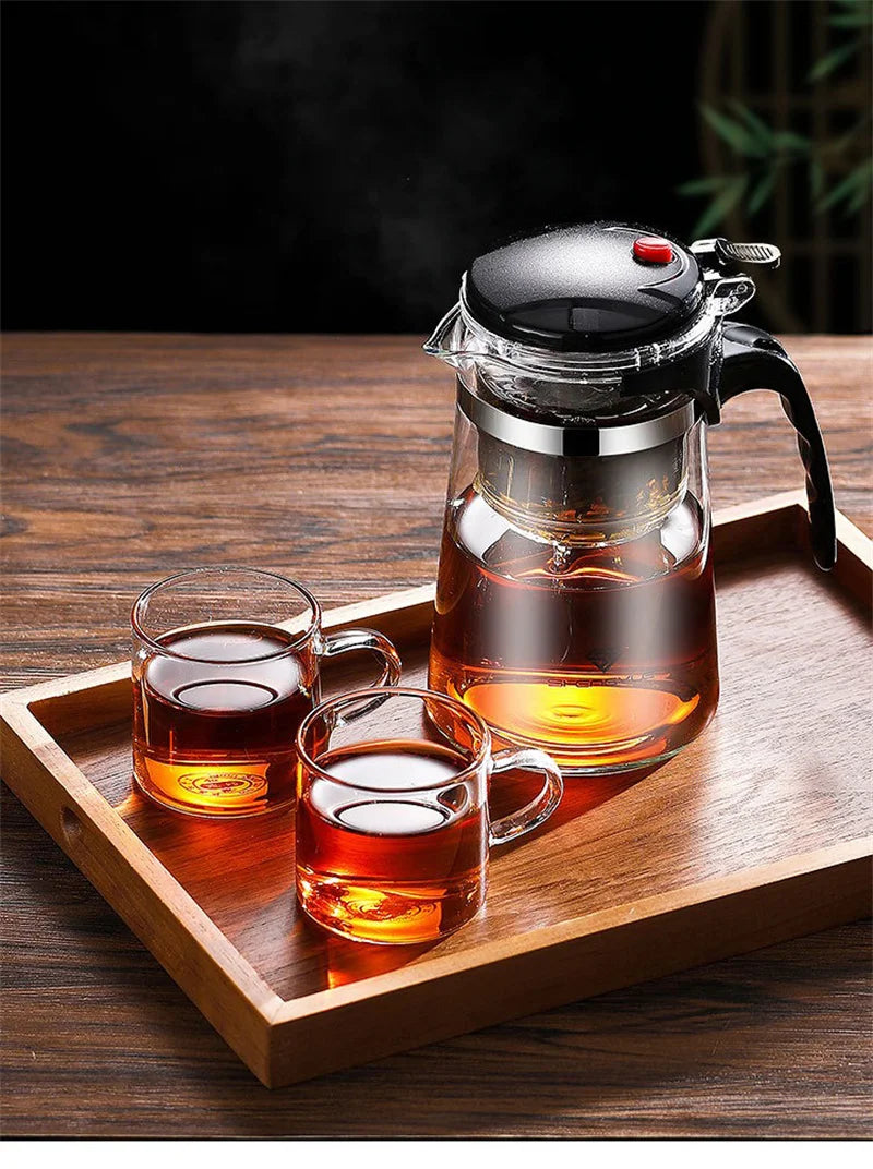 Heat Resistant Glass Teapot with One-Click Filtering – Tea and Coffee Maker with Water Separation
