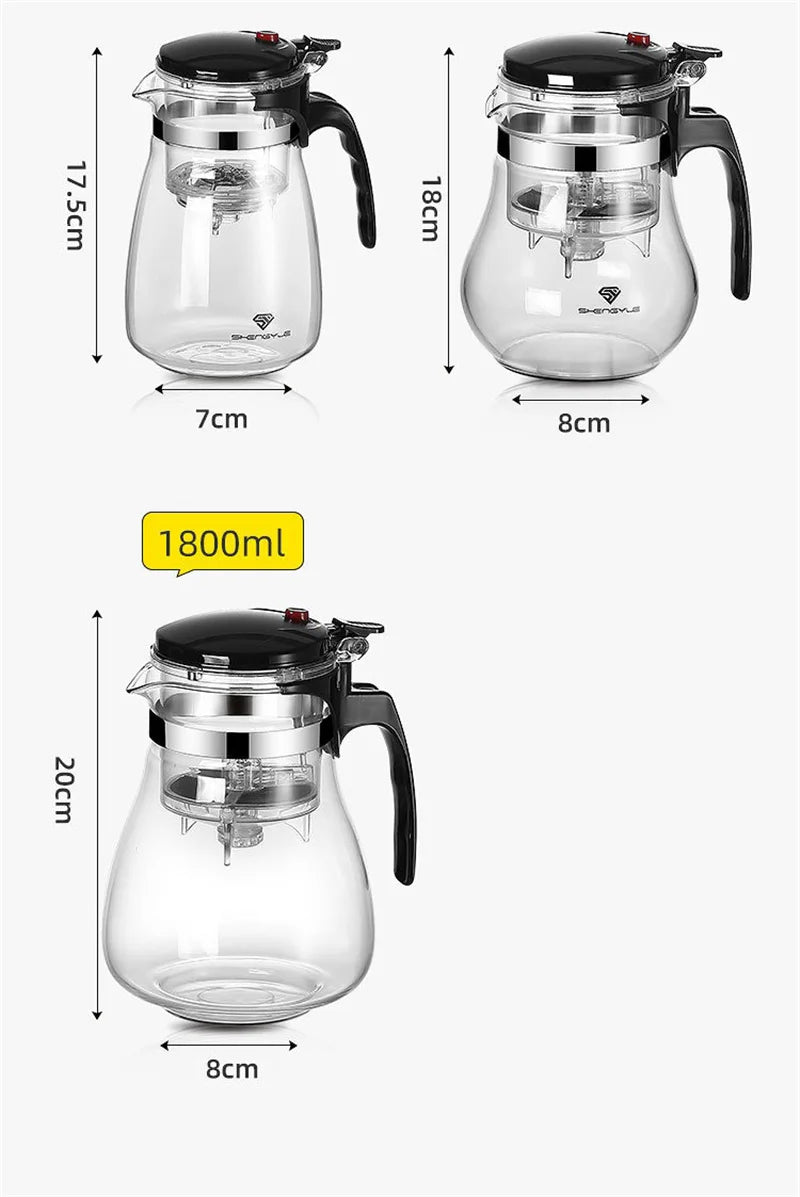 Heat Resistant Glass Teapot with One-Click Filtering – Tea and Coffee Maker with Water Separation