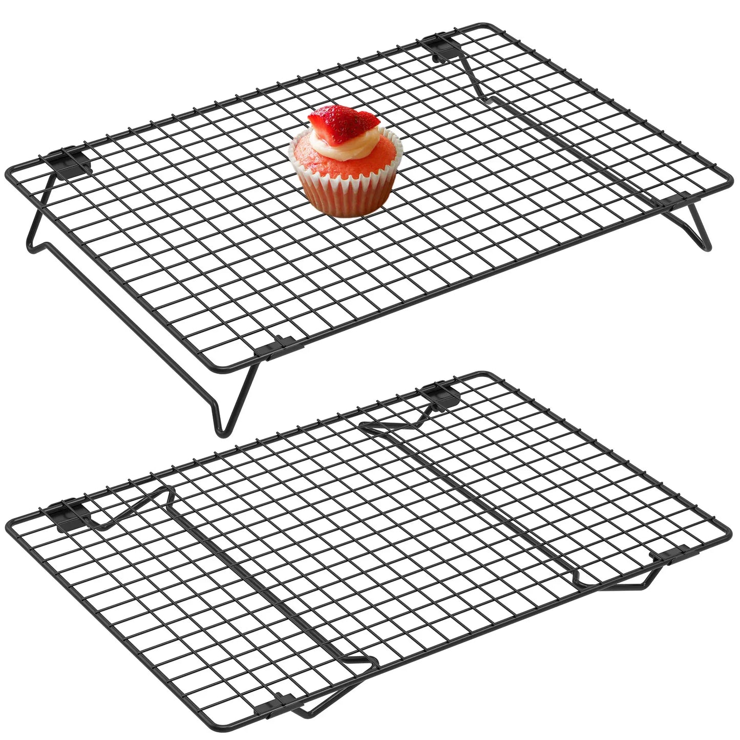 2pc Stackable Cooling Racks – Non-stick Carbon Steel with Foldable Legs for Baking & Cookies