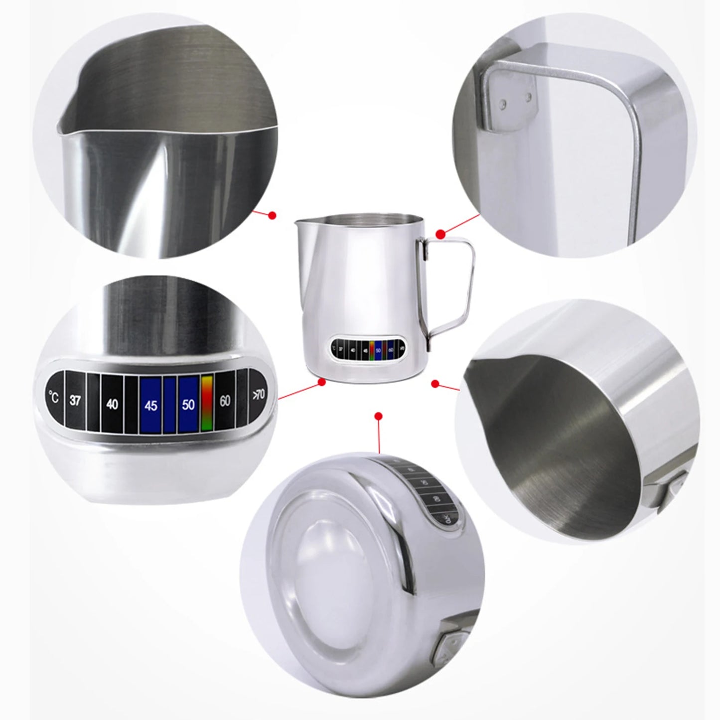 Milk Frothing Pitcher with Temperature Display – Stainless Steel Jug for Latte Art 350/600ml