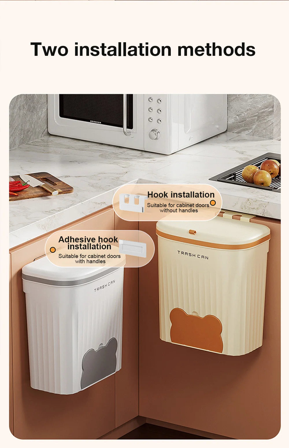 Wall Mounted Kitchen Wastebasket Bin – 8.5L/12L Compost & Rubbish Bin with Lid