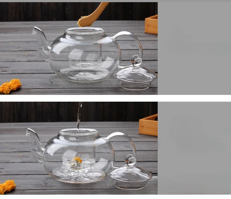 400ml/1000ml Heat-Resistant Glass Teapot with Strainer – Flower Kettle Kung Fu Teaware Set