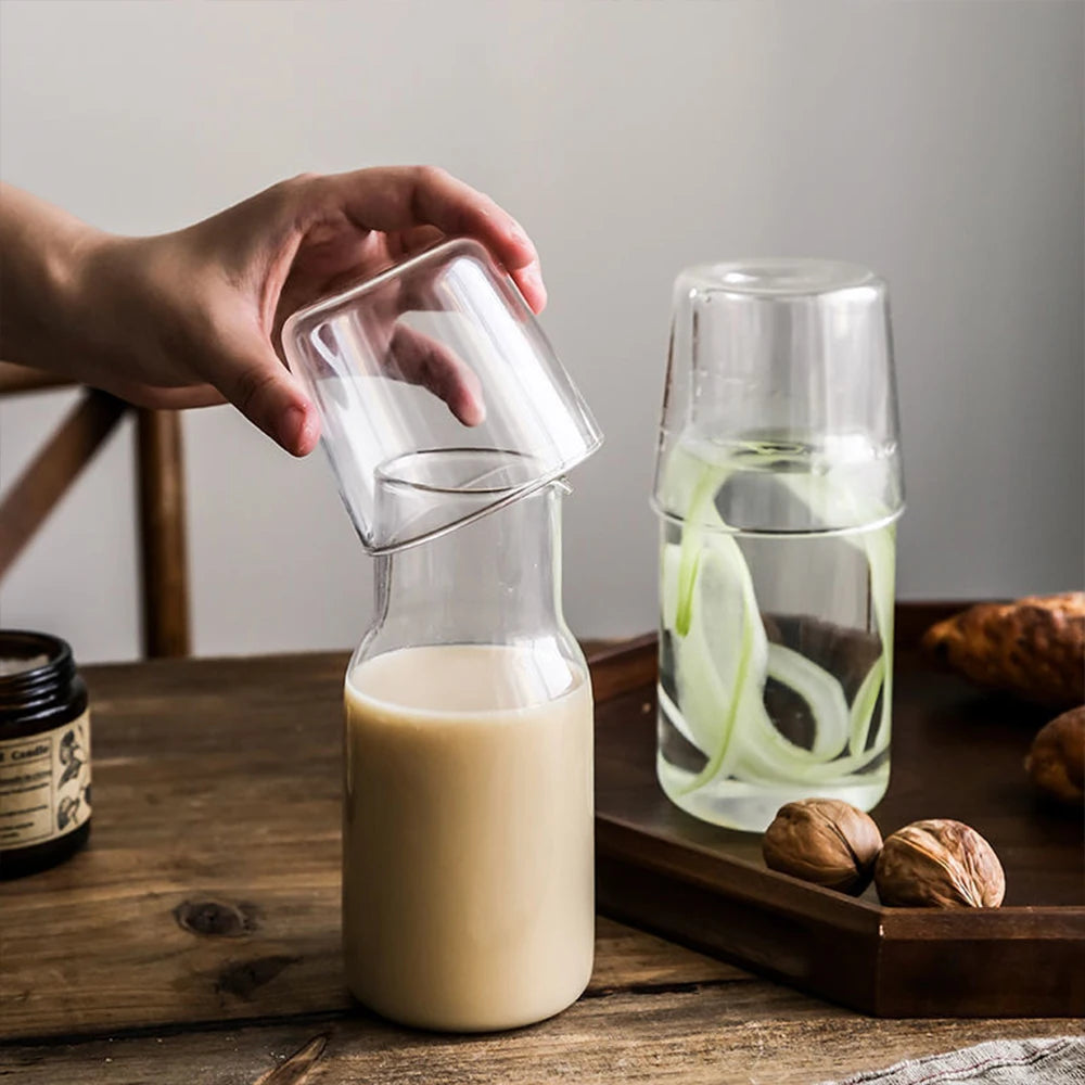 Glass Water Carafe with Cup Lid – 400ml/550ml Bedside Jug for Night-time or Everyday Use