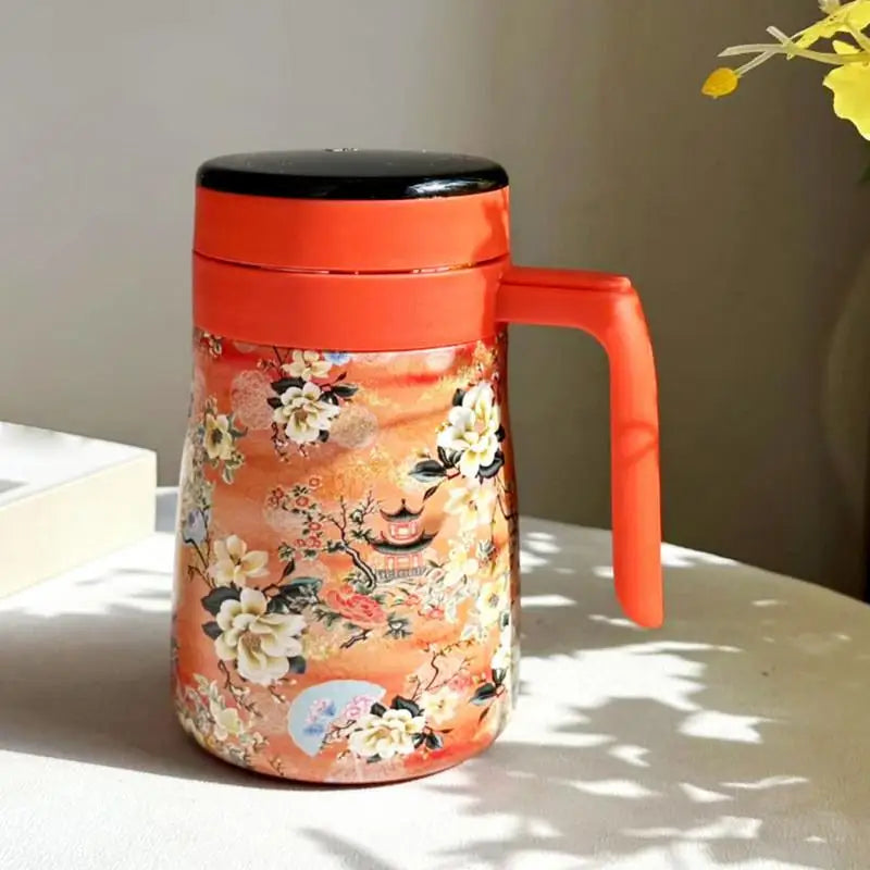 550ml Stainless Steel Insulated Teapot – Floral Thermos with Infuser for Home & Office
