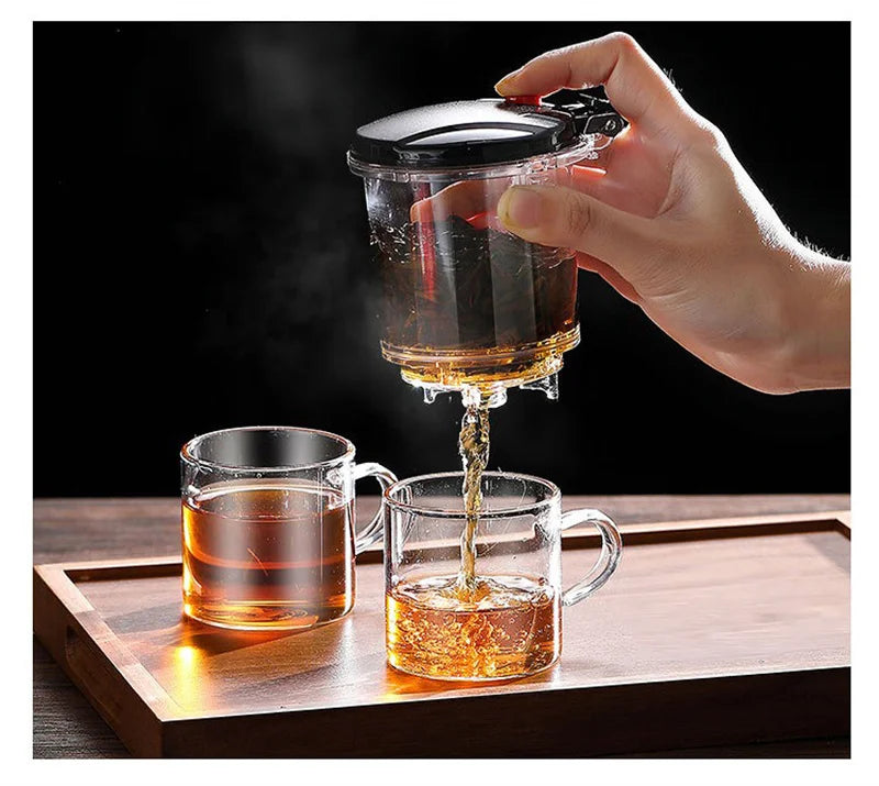 Heat Resistant Glass Teapot with One-Click Filtering – Tea and Coffee Maker with Water Separation