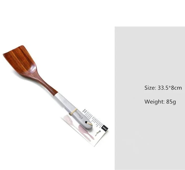 Solid Teak Wood Cooking Spatula – Non-Scratch Kitchen Utensil with Hanging Loop