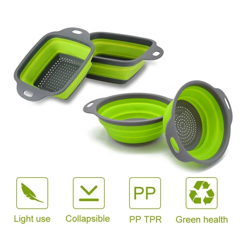 2pcs Silicone Folding Drainer Basket