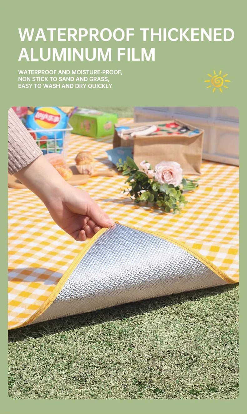 Yellow Waterproof Camping & Picnic Mat – Double-Sided Aluminium Sleeping Pad for Outdoor Use