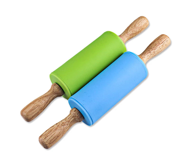 Mini Silicone Rolling Pin – 23cm Non-stick Dough Roller with Wooden Handle