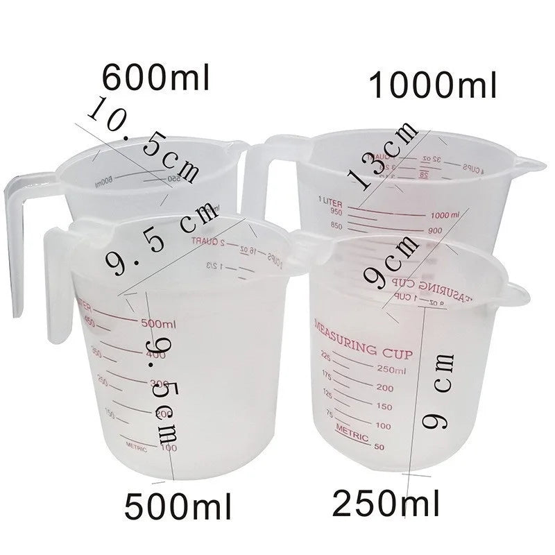 Silicone Plastic Measuring Cups – 250ml, 500ml, 1000ml Kitchen Jug Set