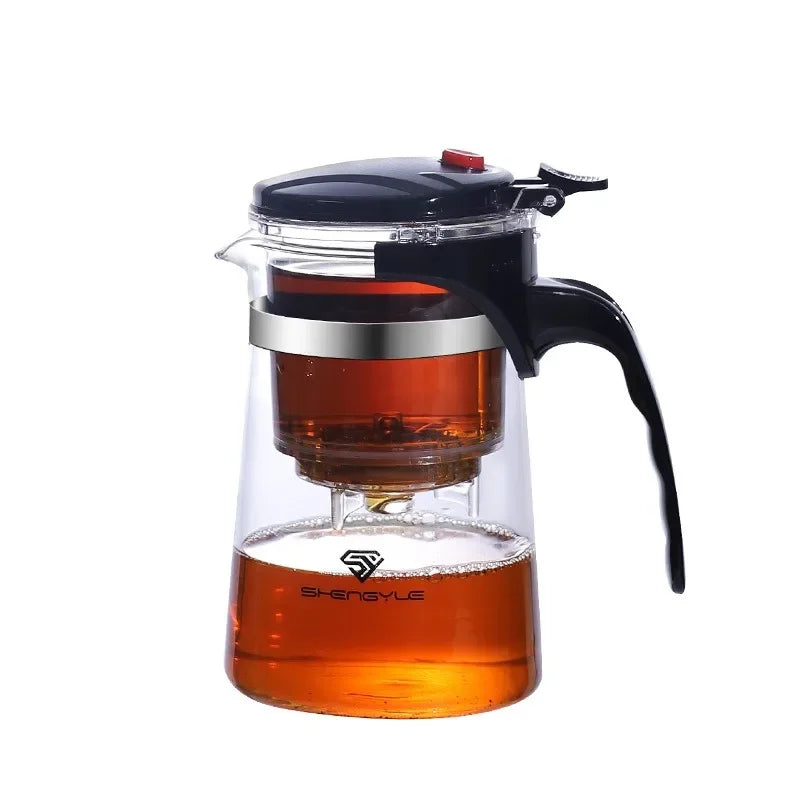 Heat Resistant Glass Teapot with One-Click Filtering – Tea and Coffee Maker with Water Separation