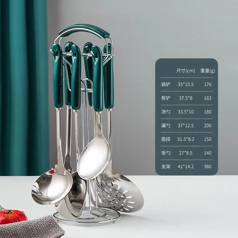 7-Piece Stainless Steel Kitchen Utensil Set with Ceramic Handles – Nordic Style