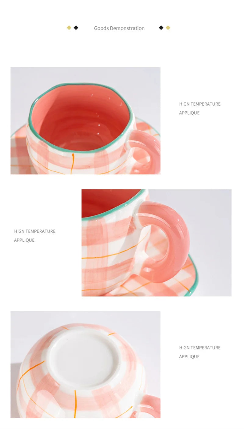 300ml Cute Ceramic Mug – Hand-Pinched Heart & Flower Pattern Coffee & Tea Cup