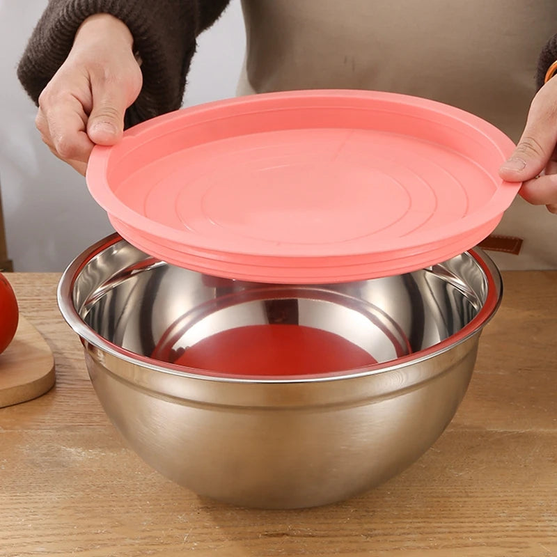 Stainless Steel Salad Mixing Bowl with Lid and Non-Slip Silicone Base – Various Sizes Available