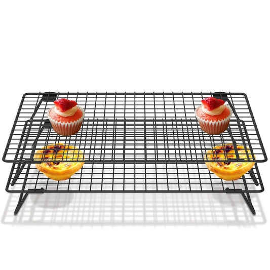 2pc Stackable Cooling Racks – Non-stick Carbon Steel with Foldable Legs for Baking & Cookies