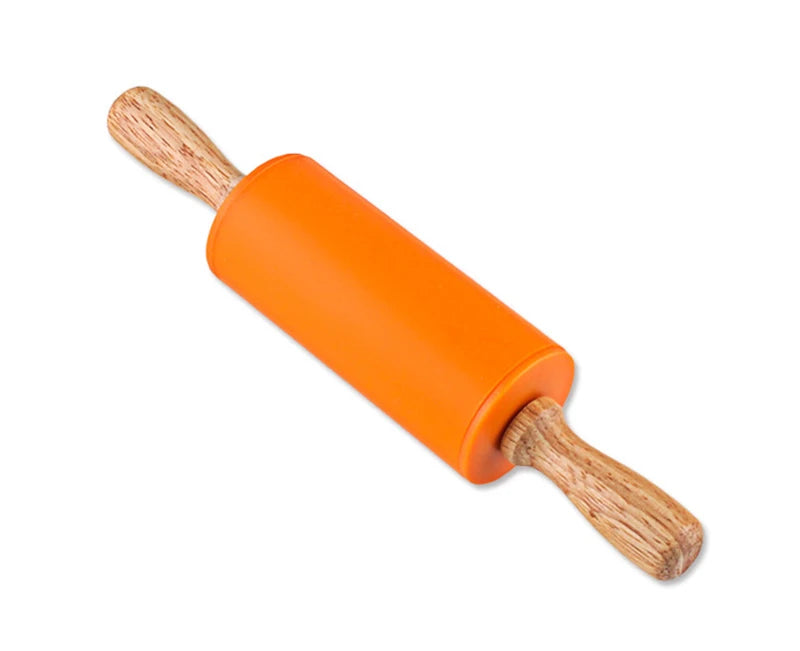Mini Silicone Rolling Pin – 23cm Non-stick Dough Roller with Wooden Handle