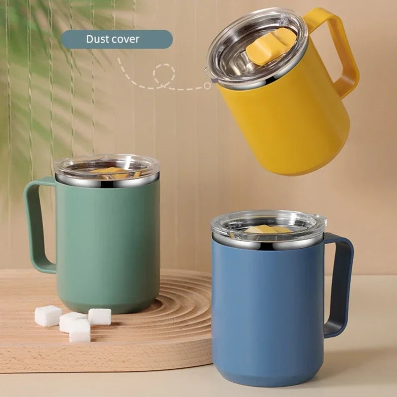 450ml Stainless Steel Insulated Coffee Cup – Travel Mug with Handle, Lid & Straw