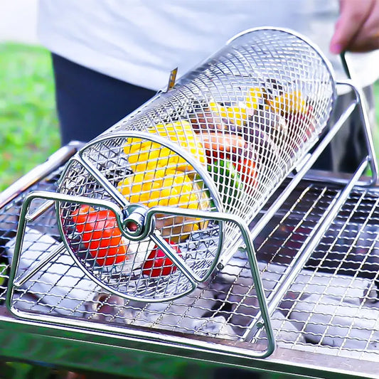 Rolling BBQ Grill Mesh Basket