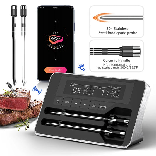 Wireless Meat Thermometer – Bluetooth Digital Probe with App & LCD for Oven, BBQ & Smoker