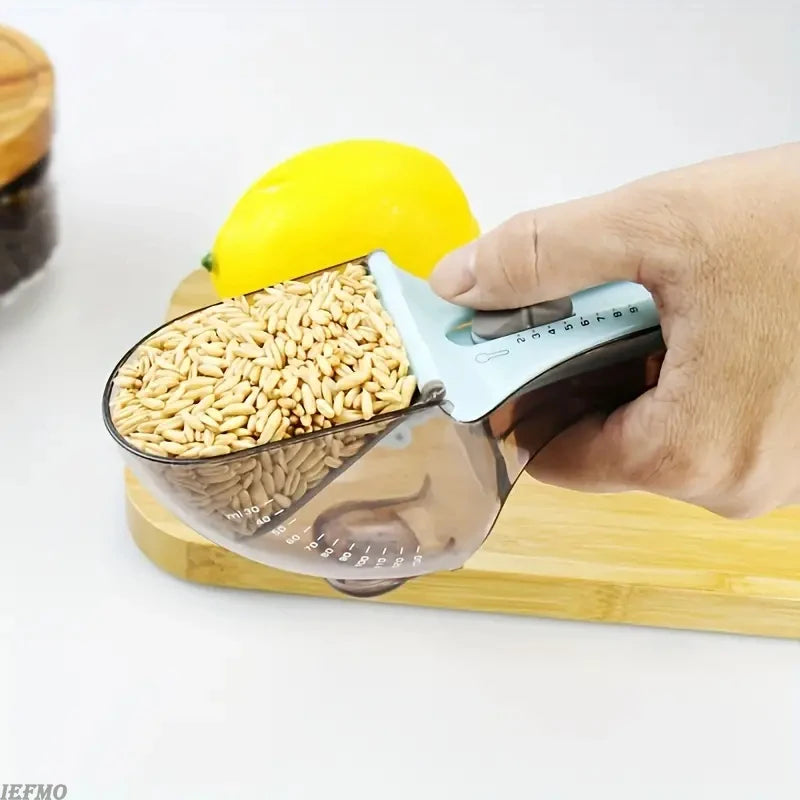 Adjustable Plastic Measuring Cup and Spoon with Handle for Dry and Liquid Kitchen Use