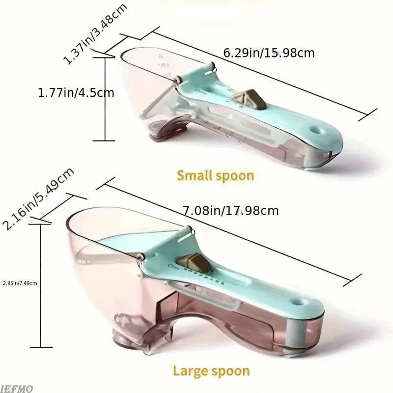 Adjustable Plastic Measuring Cup and Spoon with Handle for Dry and Liquid Kitchen Use