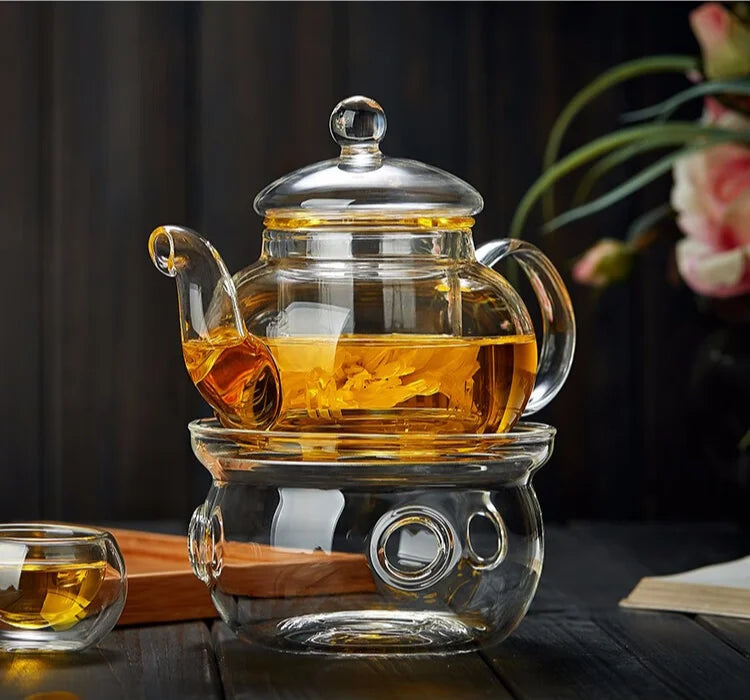 400ml/1000ml Heat-Resistant Glass Teapot with Strainer – Flower Kettle Kung Fu Teaware Set