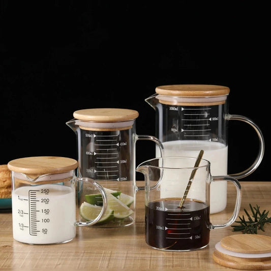 Glass Measuring Cup with Handle and Lid – 250ml to 1000ml Food Grade Measuring Jug