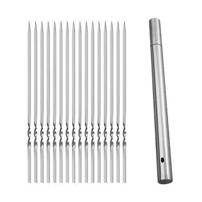 20pcs Stainless Steel BBQ Skewers – Reusable Flat Rotating Sticks for Grill & Garden BBQ