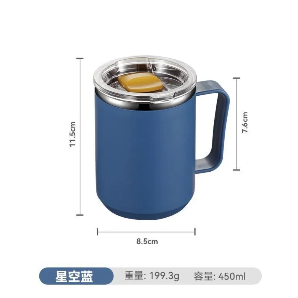 450ml Stainless Steel Insulated Coffee Cup – Travel Mug with Handle, Lid & Straw