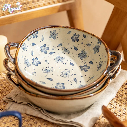 7.5-Inch Ceramic Soup & Noodle Bowl with Handle – Microwave & Oven Safe Tableware