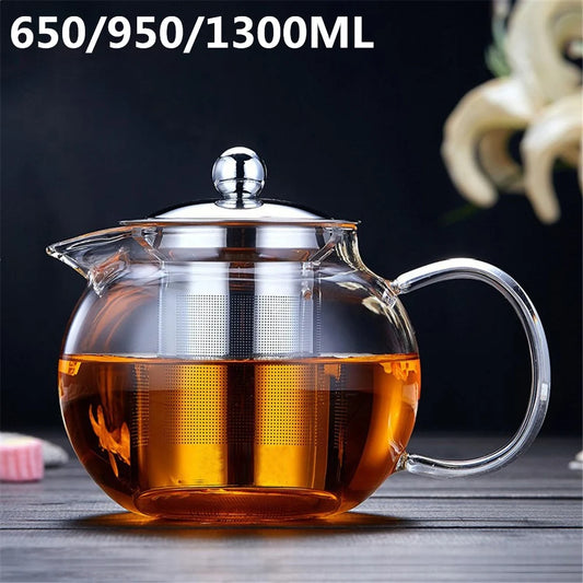 Heat Resistant Glass Teapot with Stainless Steel Infuser – 650ml, 950ml or 1300ml