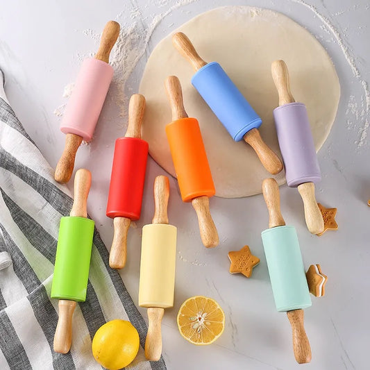Mini Silicone Rolling Pin – 23cm Non-stick Dough Roller with Wooden Handle
