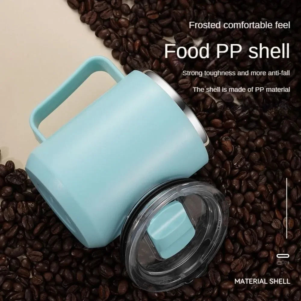 450ml Stainless Steel Insulated Coffee Cup – Travel Mug with Handle, Lid & Straw