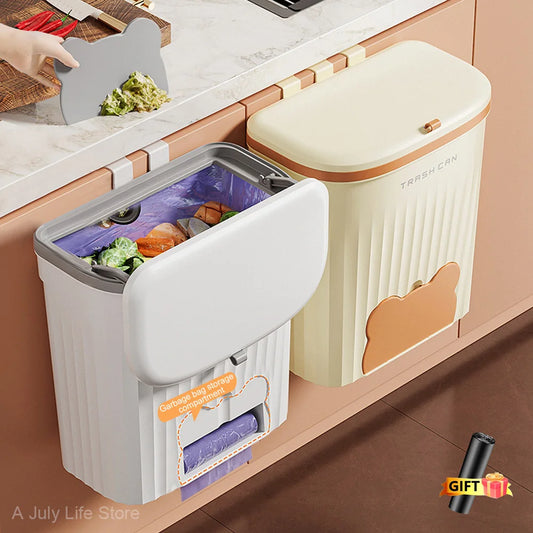 Wall Mounted Kitchen Wastebasket Bin – 8.5L/12L Compost & Rubbish Bin with Lid