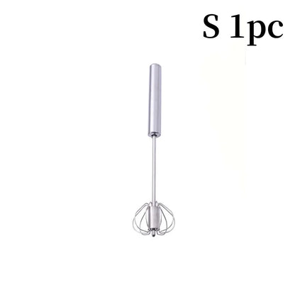Semi-Automatic Stainless Steel Egg Beater – Self-Turning Hand Whisk Kitchen Tool